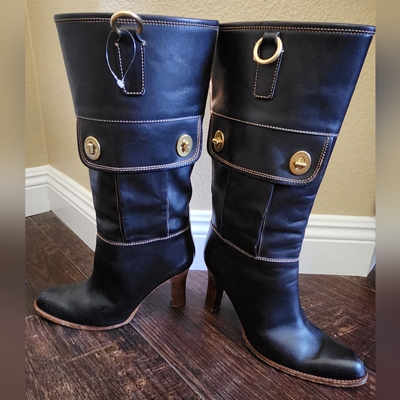 Coach Rory Black Leather Boots, Size 10 - Picture 1 of 12